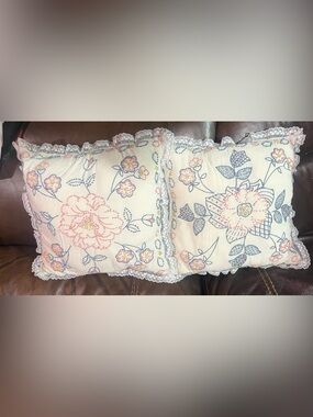 VTG Handmade Lace trimmed Embroidered pillows